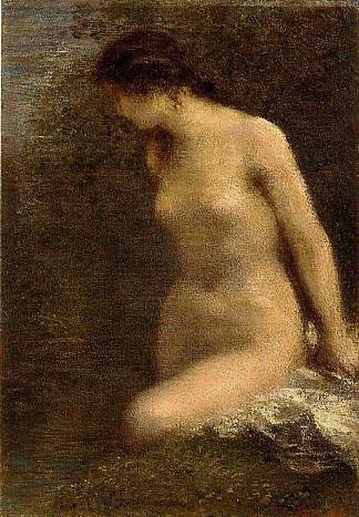 小黑发泳客 Small Brunette Bather (1884)，亨利·方丹·拉图尔