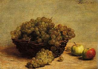静物苹果和葡萄 Still Life Apples and Grapes (1880)，亨利·方丹·拉图尔