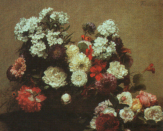 静物与鲜花 Still Life with Flowers (1881)，亨利·方丹·拉图尔