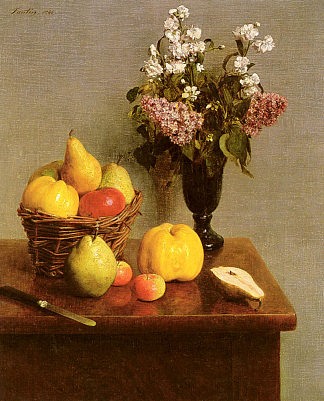 静物与鲜花和水果 Still Life With Flowers And Fruit (1866)，亨利·方丹·拉图尔