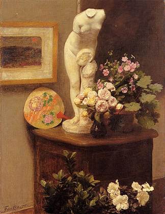 静物与躯干和花朵 Still Life with Torso and Flowers (1874)，亨利·方丹·拉图尔