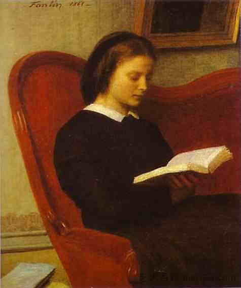 读者（玛丽·范廷·拉图尔，艺术家的妹妹） The Reader (Marie Fantin Latour, the Artist's Sister) (1861)，亨利·方丹·拉图尔