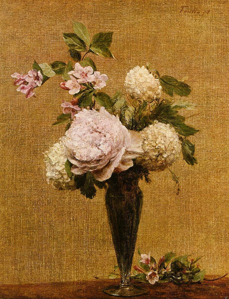 牡丹和雪球花瓶 Vase of Peonies and Snowballs (1878)，亨利·方丹·拉图尔