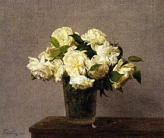 花瓶里的白玫瑰 White Roses in a Vase (1885)，亨利·方丹·拉图尔