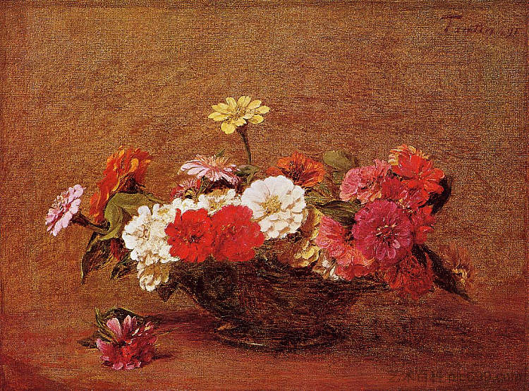 百日菊 Zinnias (1891)，亨利·方丹·拉图尔