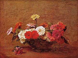 百日菊 Zinnias (1891)，亨利·方丹·拉图尔