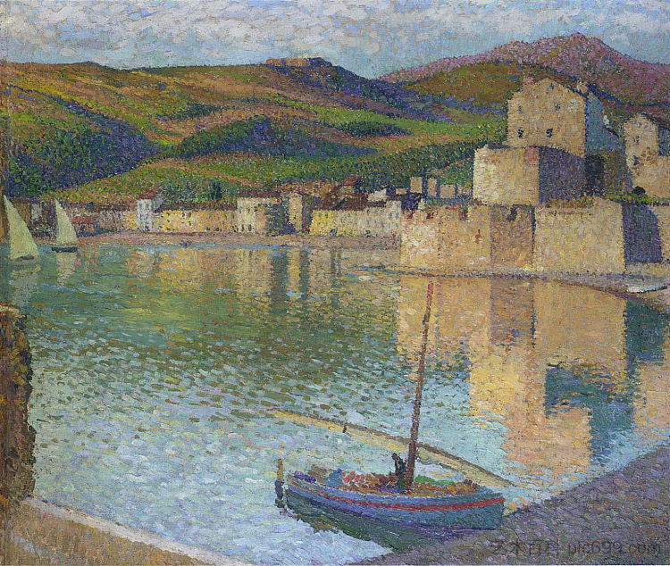 科利尤尔港的蓝船 Blue Boat in Port Collioure (1902)，亨利马丁