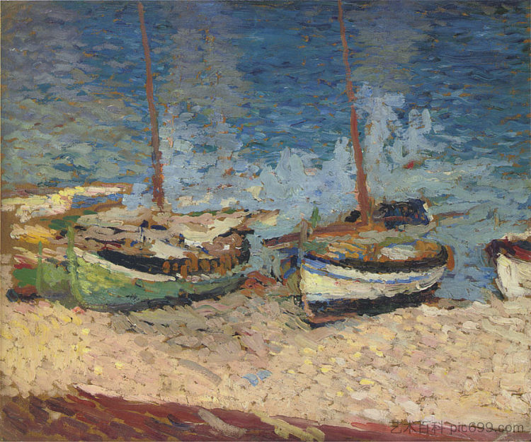 科利尤尔港的船屋 Boats in Port Collioure，亨利马丁