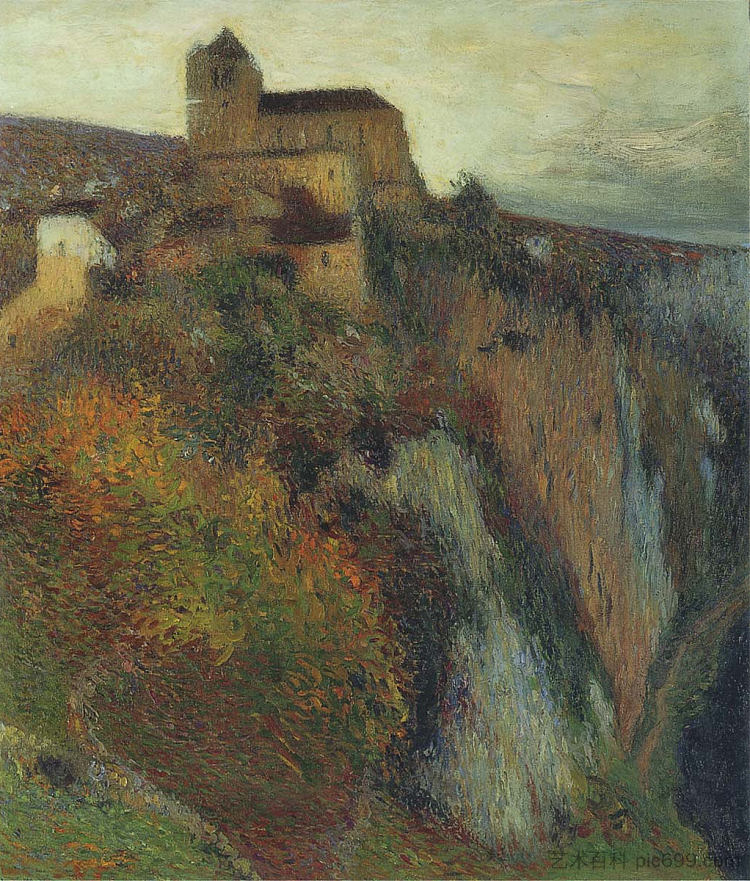 晚上的圣西尔克拉波皮 Saint-Cirq-Lapopie in Evening (1897)，亨利马丁