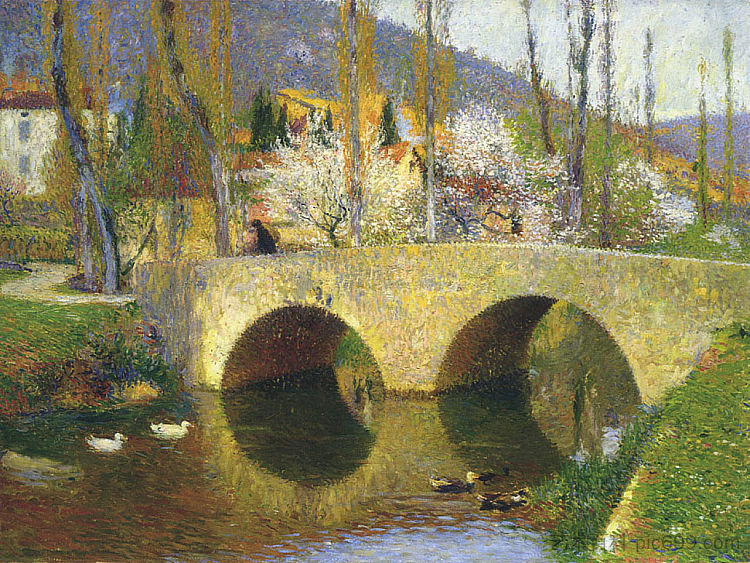 春天拉巴斯蒂德杜维尔特的桥 The Bridge at Labastide du Vert in Spring (1911)，亨利马丁