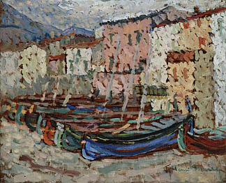 科利尤尔罢工的渔船 The Fishing Boats on the strike in Collioure，亨利马丁