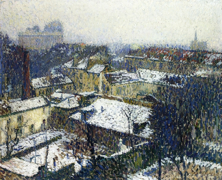 雪中的巴黎屋顶，艺术家工作室的景色 The Roofs of Paris in the Snow, the View from the Artist's Studio (1895)，亨利马丁