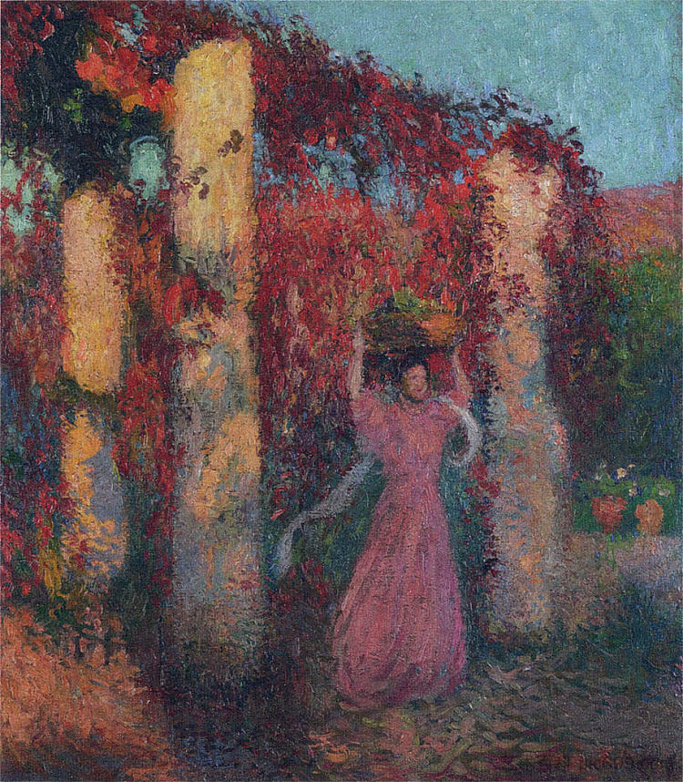 年轻女子在维涅维尔格红 Young Woman in Vigne Vierge Rouge，亨利马丁