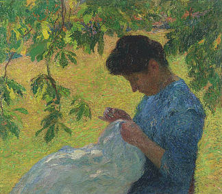 年轻女子在花园里缝纫 Young Woman Sewing in the Garden，亨利马丁