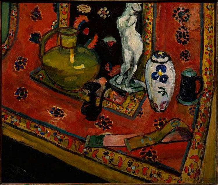 东方地毯上的小雕像和花瓶 Statuette and Vases on Oriental Carpet (1908),亨利·马蒂斯