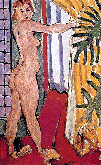 一个裸女站在敞开的门前 An Nude Dtanding Before An Open Door (1936)，亨利·马蒂斯
