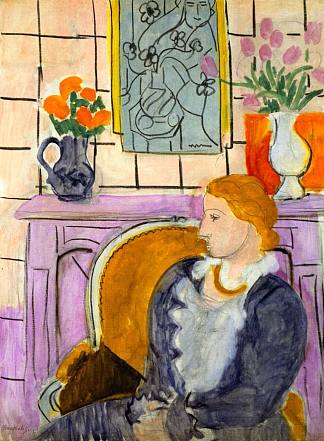 赭色扶手椅上的蓝色连衣裙 Blue Dress in Ocher Armchair (1937)，亨利·马蒂斯