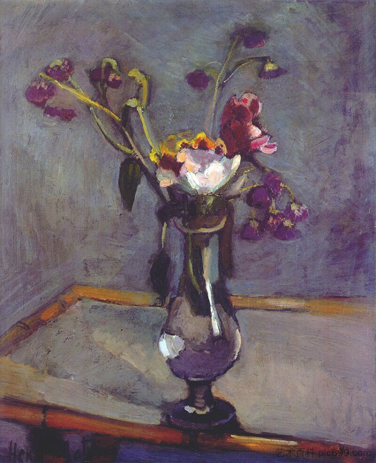 竹桌上的花束 Bouquet on a Bamboo Table (1903)，亨利·马蒂斯