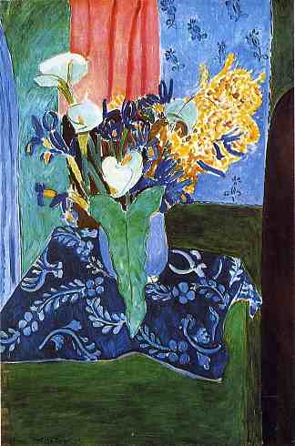 马蹄莲，鸢尾和含羞草 Calla Lilies, Irises and Mimosas (1913)，亨利·马蒂斯
