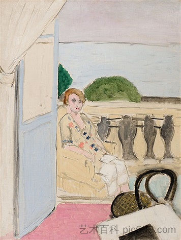 坐在阳台上的女人 Femme Assise Sur Un Balcon (1919)，亨利·马蒂斯