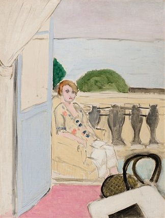 坐在阳台上的女人 Femme Assise Sur Un Balcon (1919)，亨利·马蒂斯