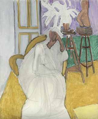 坐着的人物和希腊躯干（拉甘杜拉） Figure Assise Et Le Torse Grec (La Gandoura) (1939)，亨利·马蒂斯