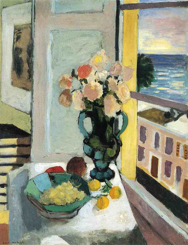 窗前的花 Flowers in front of a Window (1922)，亨利·马蒂斯