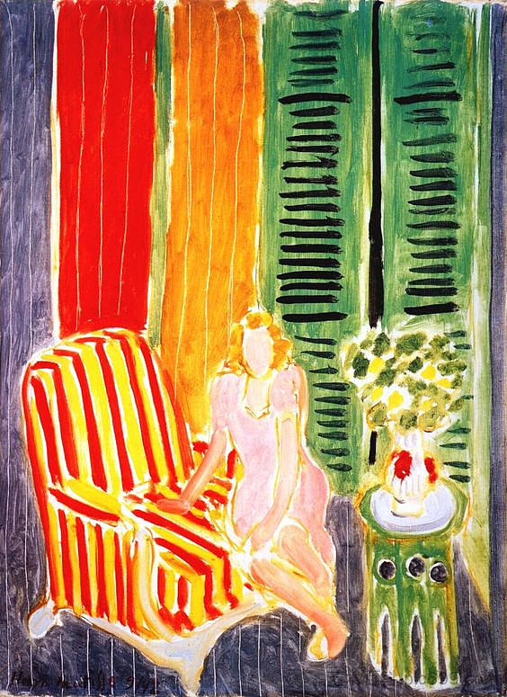 室内穿粉红色衣服的女孩 Girl in Pink in An Interior (1942)，亨利·马蒂斯