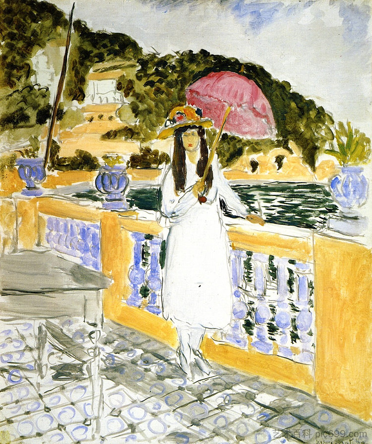 拿粉色雨伞的女孩 Girl with Pink Umbrella (1919)，亨利·马蒂斯