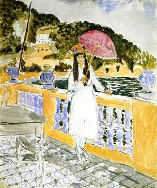 拿粉色雨伞的女孩 Girl with Pink Umbrella (1919)，亨利·马蒂斯