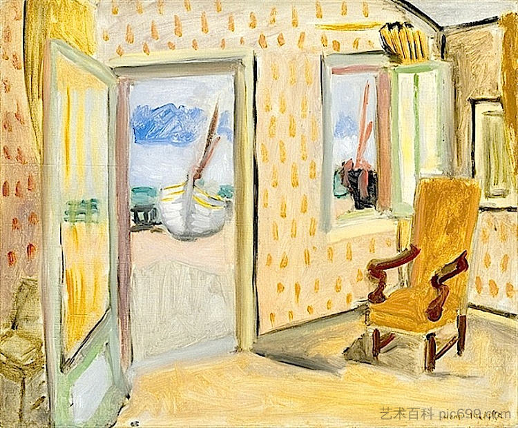 内部，开门 Interior, Open Door (1920)，亨利·马蒂斯