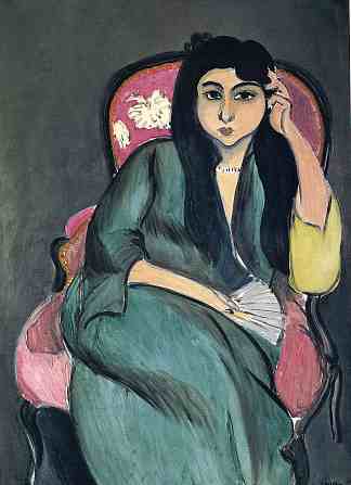 穿绿衣服坐在粉红椅子上的劳瑞特 Laurette in Green in a Pink Chair (1917)，亨利·马蒂斯