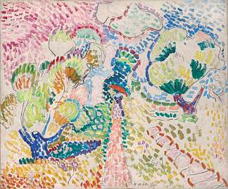 《橄榄树林里的马蒂斯夫人 Madame Matisse in the Olive Grove (1905)，亨利·马蒂斯