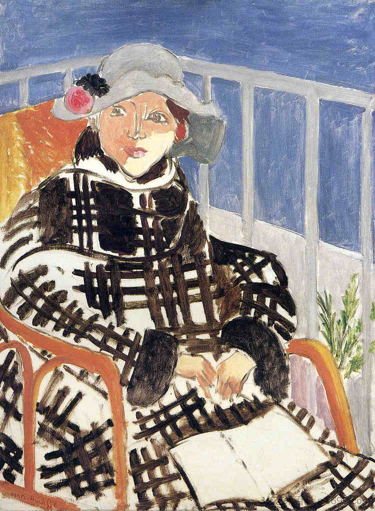 马蒂斯小姐穿着苏格兰格纹大衣 Mlle Matisse in a Scotch Plaid Coat (1918)，亨利·马蒂斯