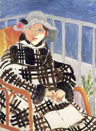 马蒂斯小姐穿着苏格兰格纹大衣 Mlle Matisse in a Scotch Plaid Coat (1918)，亨利·马蒂斯