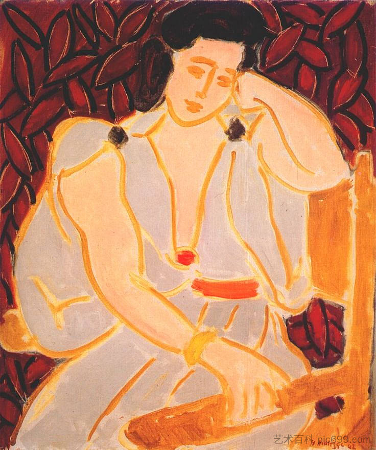 穿着灰色长袍的莫妮克 Monique in Gray Robe (1942)，亨利·马蒂斯