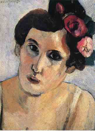 女人的头，她头发上的花 Woman’s Head, Flowers in Her Hair (c.1919)，亨利·马蒂斯