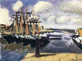四艘船并排停泊在马赛港 Four Boats Side by Side in the Marseilles Harbor (c.1916)，亨利·马蒂斯