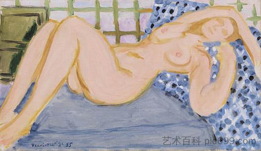 蓝色沙发上的裸体 Nude on a Blue Couch (1935)，亨利·马蒂斯