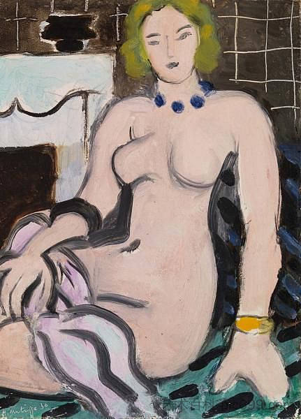 裸体与蓝色项链 Nude with a Blue Necklace (1936),亨利·马蒂斯