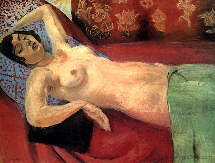 裸体与绿色披肩 Nude With a Green Shawl (1922)，亨利·马蒂斯