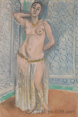 穿蓝色或白色衣服的奥达里斯克 Odalisque in blue or white slave (1922)，亨利·马蒂斯