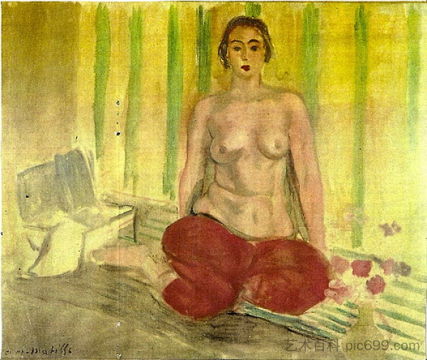 穿着红色裤子的奥达利斯克 Odalisque in Red Pants (1925)，亨利·马蒂斯