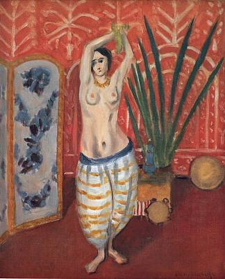 带有绿色植物和屏风的奥达利斯克 Odalisque with a Green Plant and Screen (1923)，亨利·马蒂斯