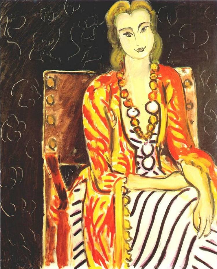 波斯长袍和大琥珀项链 Persian Robe and Large Amber Necklace (1942)，亨利·马蒂斯