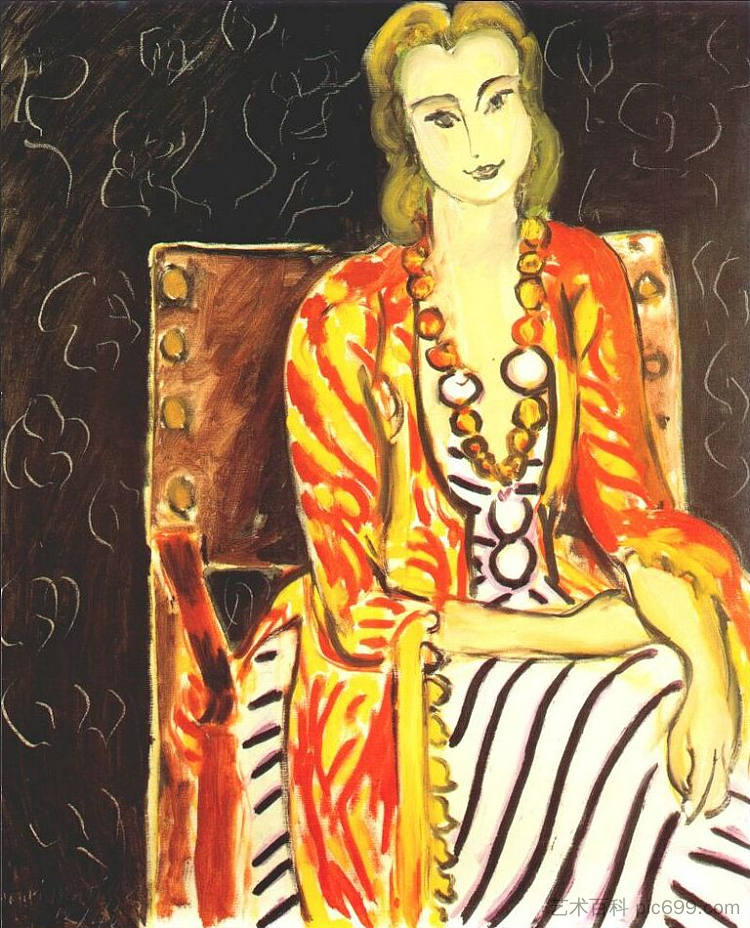 波斯长袍和大琥珀项链 Persian Robe and Large Amber Necklace (1942)，亨利·马蒂斯