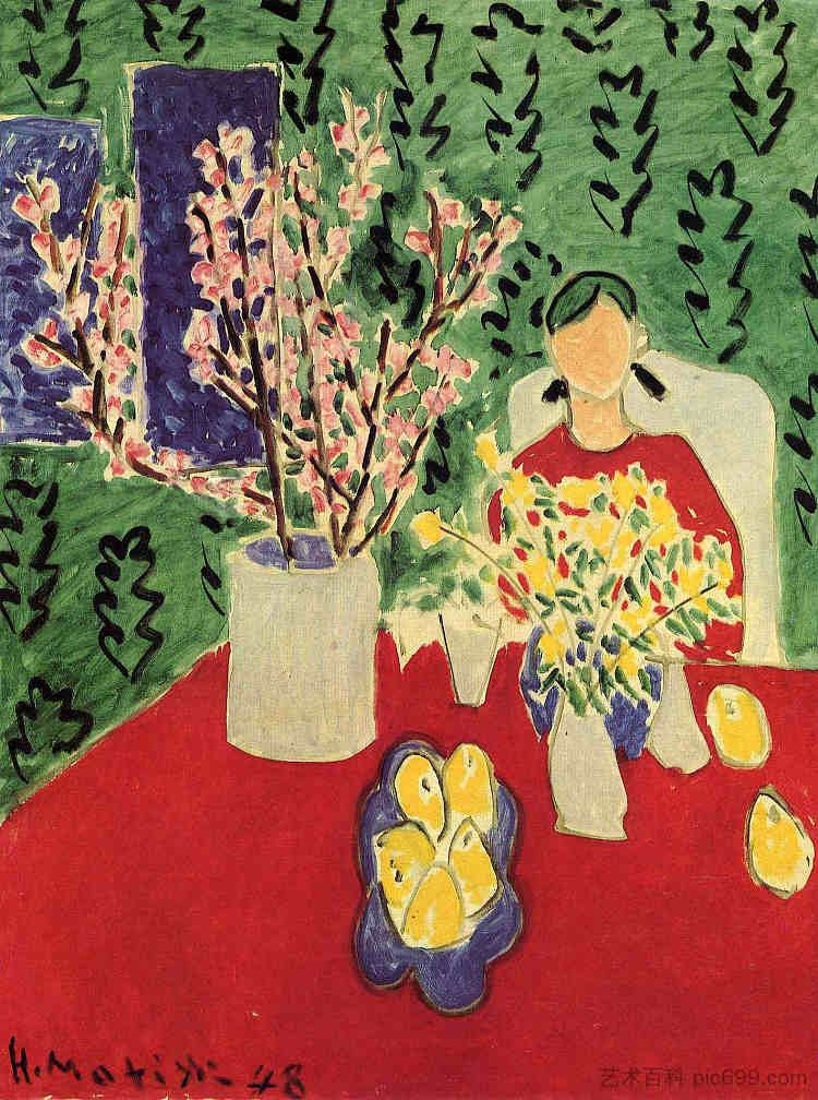 梅花，绿色背景 Plum Blossoms, Green Background (1948)，亨利·马蒂斯