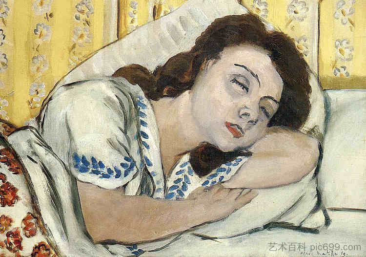 玛格丽特睡觉的画像 Portrait of Margurite sleeping (1920)，亨利·马蒂斯