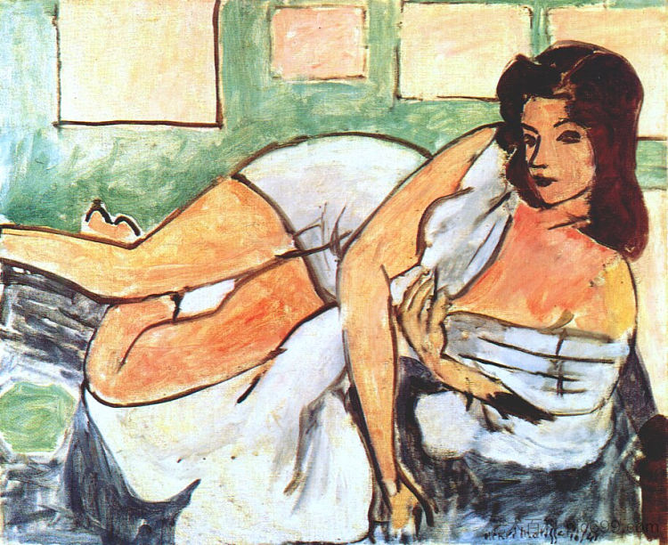 穿着阿拉伯长袍的裸体斜倚 Reclining Nude in Arab Robe (1941),亨利·马蒂斯