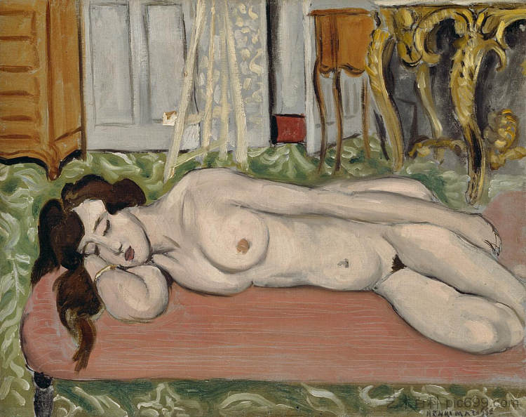 裸体躺在粉色沙发上 Reclining Nude on a Pink Couch (1919),亨利·马蒂斯